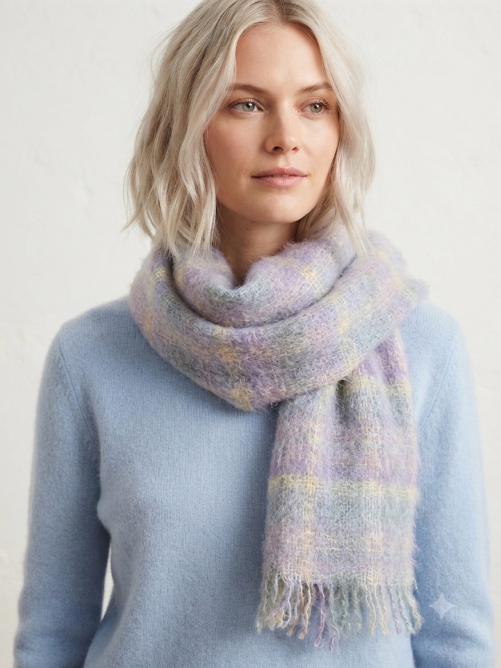 Donegal Design Irish Wool Mohair Plaid Blanket Scarf Pastel Woven in Wicklow